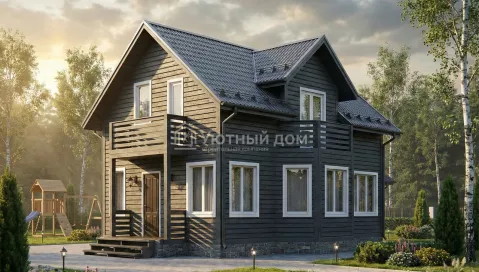 Двухэтажный каркасный дом 7х12 с эркером и балконами. Проект ДК-23